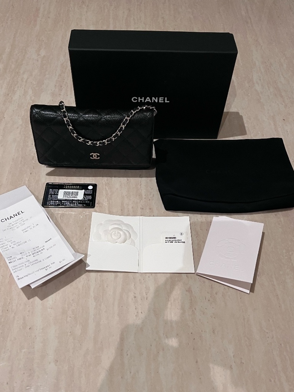 AUTHENTIC CHANEL Wallet on Chain WOC Black caviar with silver hardware EUC